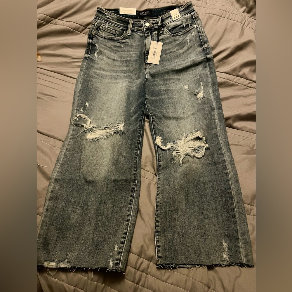 Judy Blue Distressed Straight Leg Jeans - light wash